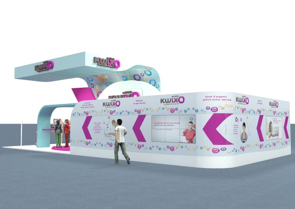 Kwixo : Stand modulable B2B et B2C - Version longue - Vue en perspective