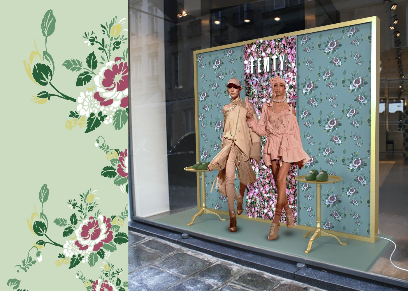 Puma x Fenty : Quand Marie-Antoinette rencontre Rihanna - Vitrine chez Colette Paris - Incrustation