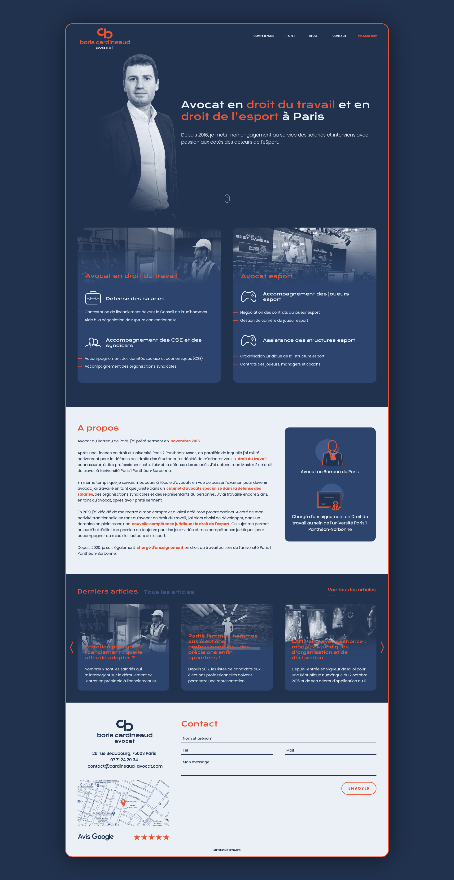 Boris Cardineaud Avocat - Création du design web de la page d'accueil (page complète)