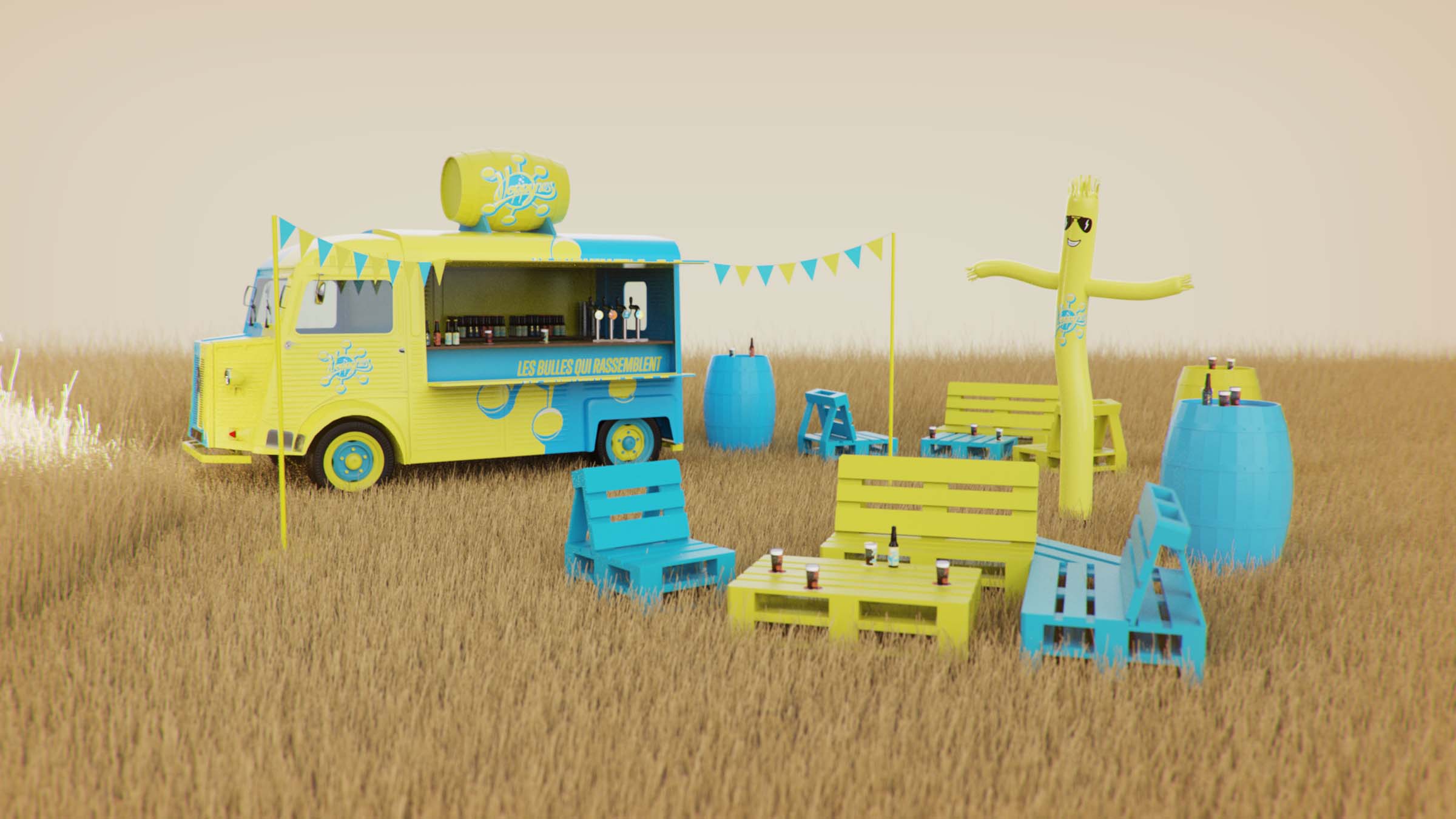 Conception graphique de l'espace détente et de dégustation pour le foodtruck de la brasserie Hoppyness