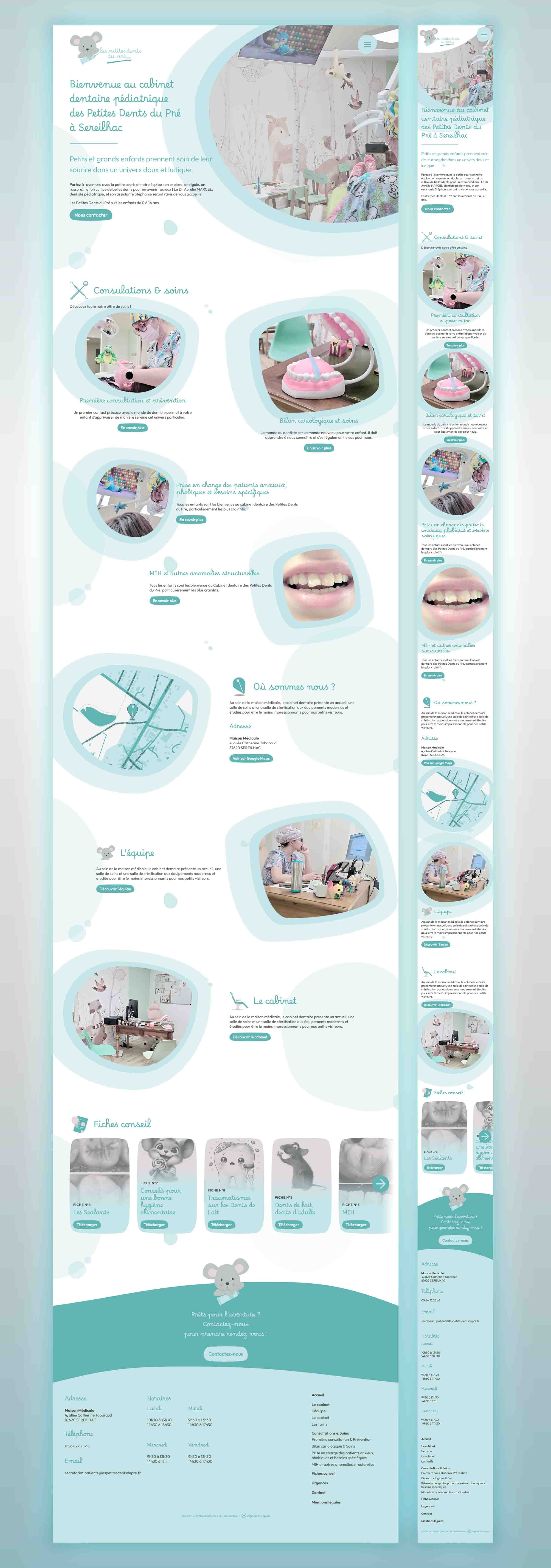 Page d'accueil responsive du site vitrine Les Petites Dents du Pré