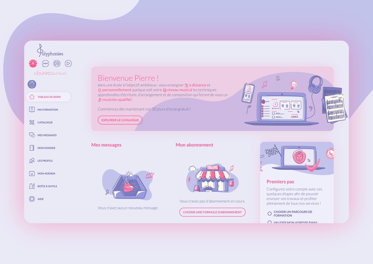 Landing page de la plateforme Le Bureau Virtuel, lors de la première visite