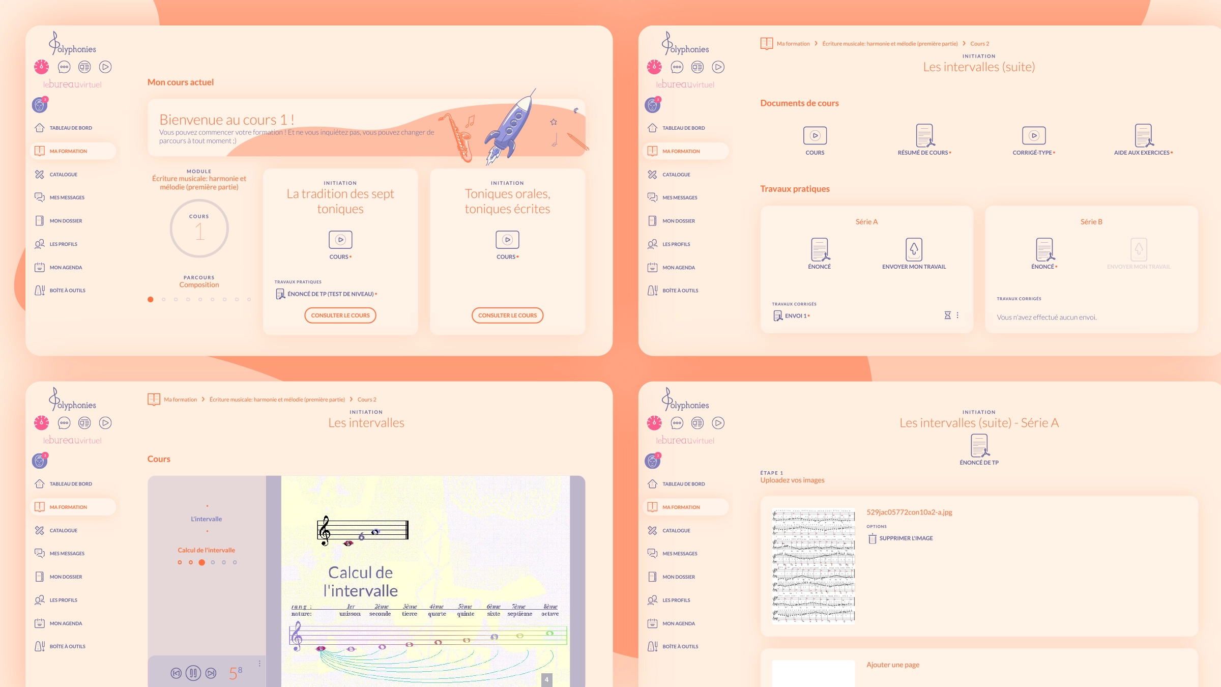 Pages de cours et lecteur video de la plateforme Le Bureau Virtuel de Polyphonies