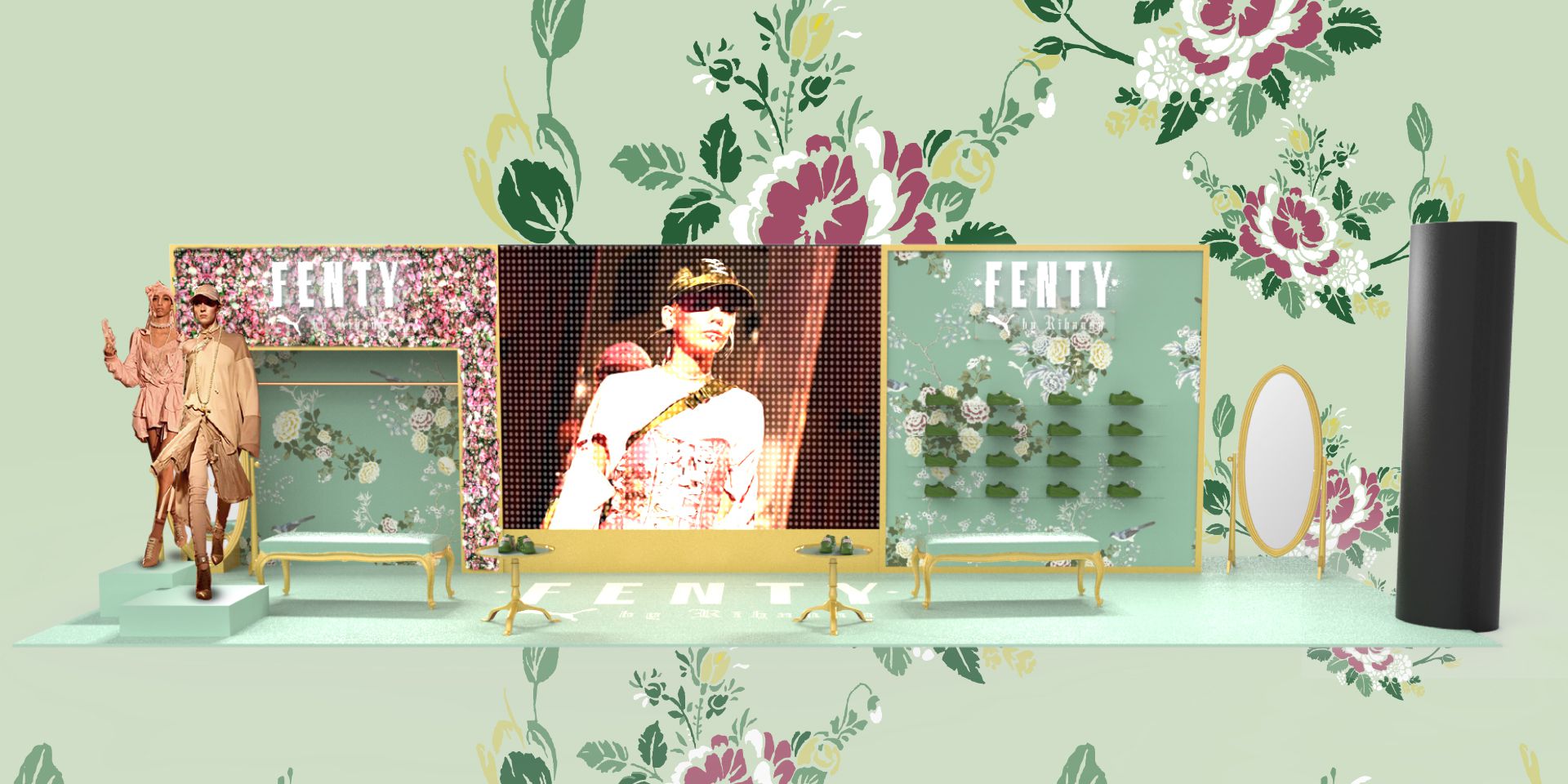 Puma × Fenty : Quand Marie-Antoinette rencontre Rihanna - Stand chez Citadium Paris - Vue de face