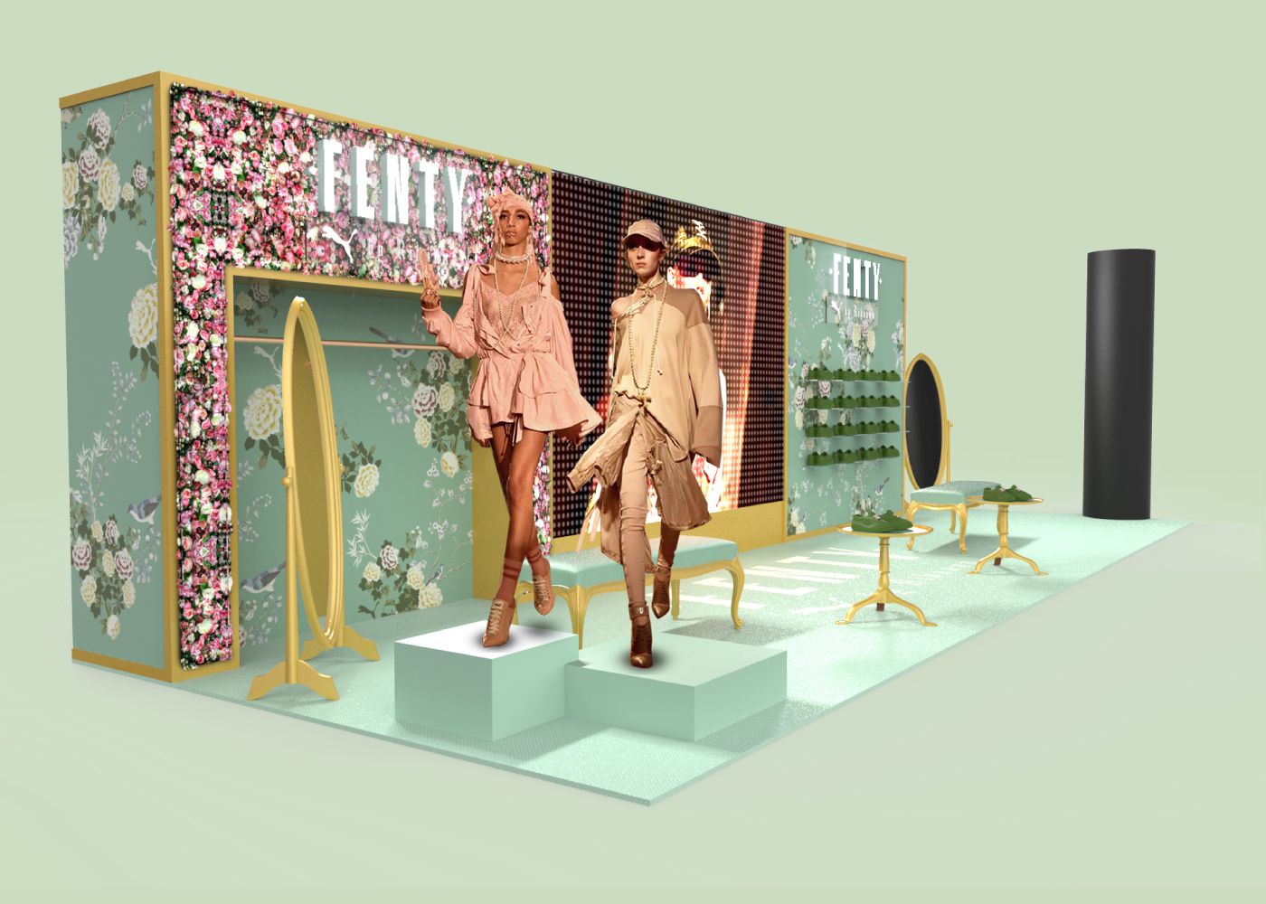 Puma × Fenty : Quand Marie-Antoinette rencontre Rihanna - Stand chez Citadium Paris - Vue en perspective