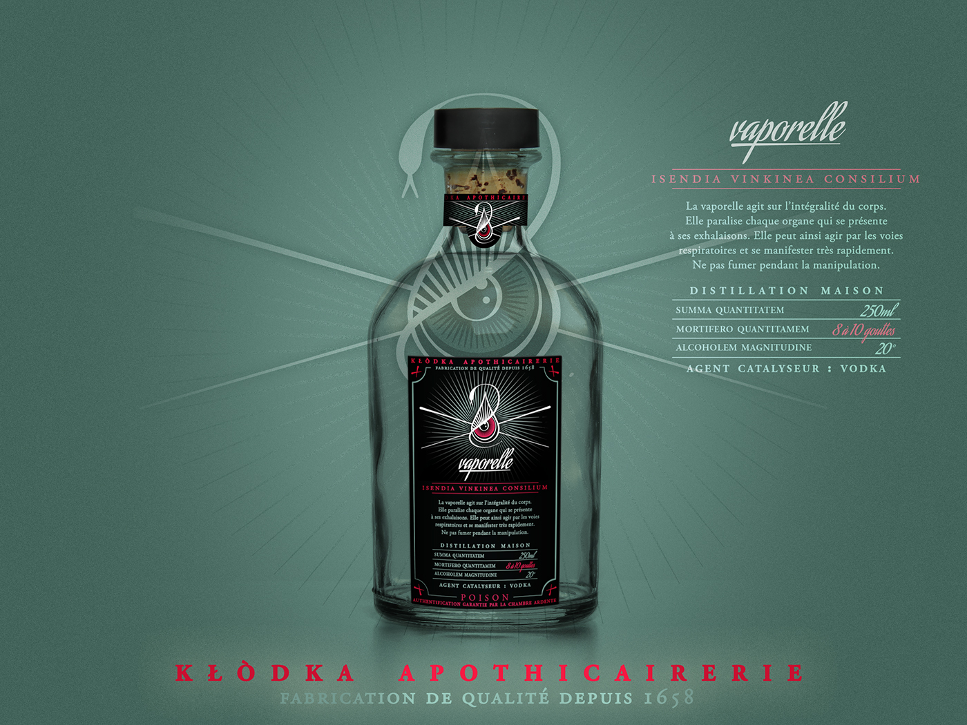 Klodka Apothicairerie - Création de l'étiquette et de l'identité graphique de Vaporelle, vodka pour Klodka Apothicairerie
